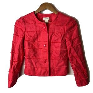 J.Crew Tweed Blazer Fringe Frayed Trim Button Womens Size 00 Salmon Pink Jacket